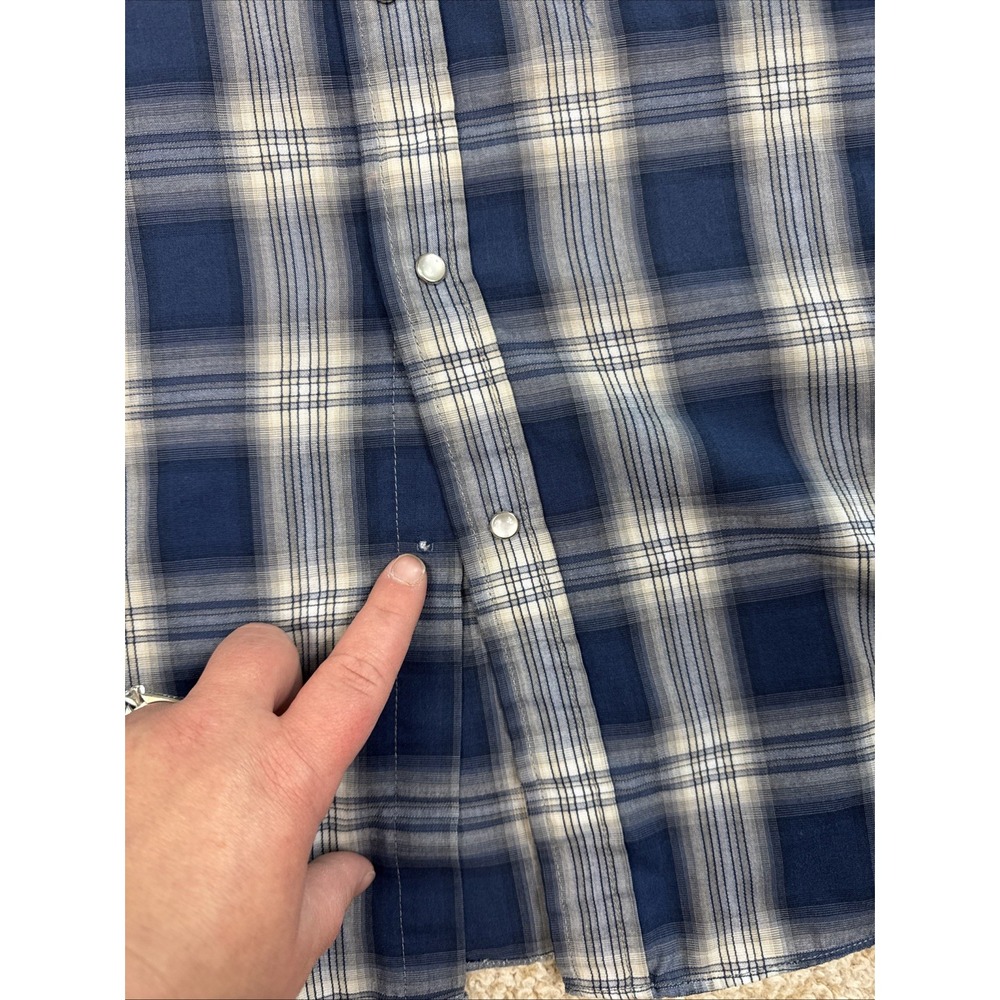 Ely Cattleman Shirt Mens XL Blue Gray Plaid Western Pearl Snap Flannel READ - Picture 4 of 12